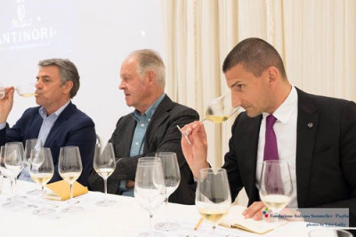 Renzo Cotarella, il Marchese Piero Antinori e Giuseppe Cupertino durante la degustazione di Cervaro della Sala Renzo Cotarella, il Marchese Piero Antinori e Giuseppe Cupertino durante la degustazione di Cervaro della Sala