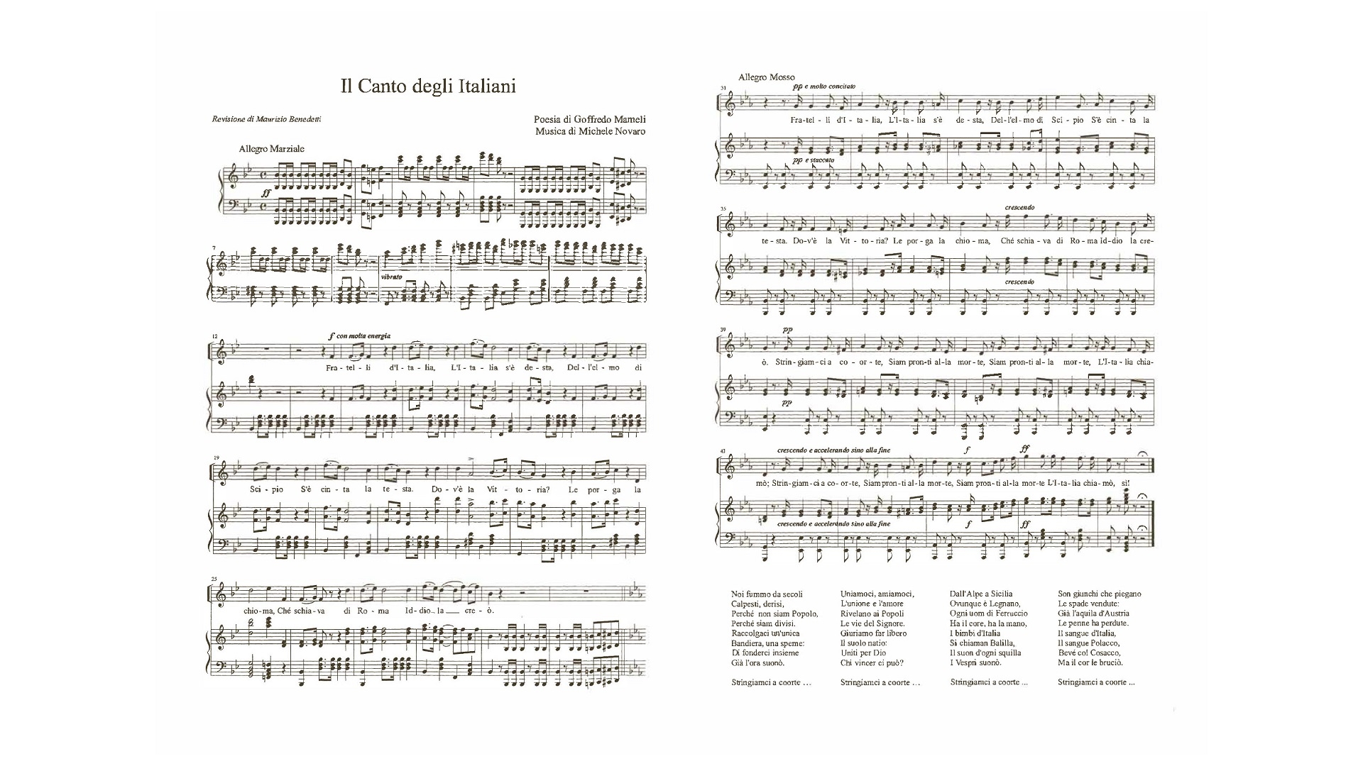 La partitura originale del Canto degli Italiani La partitura originale del Canto degli Italiani